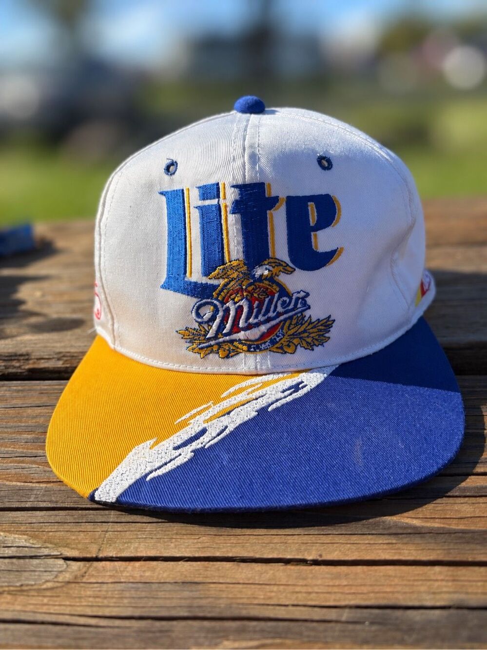 Chase Miller Lite Rusty Wallace NASCAR Snapback Hat White Blue Yellow Retro Raci